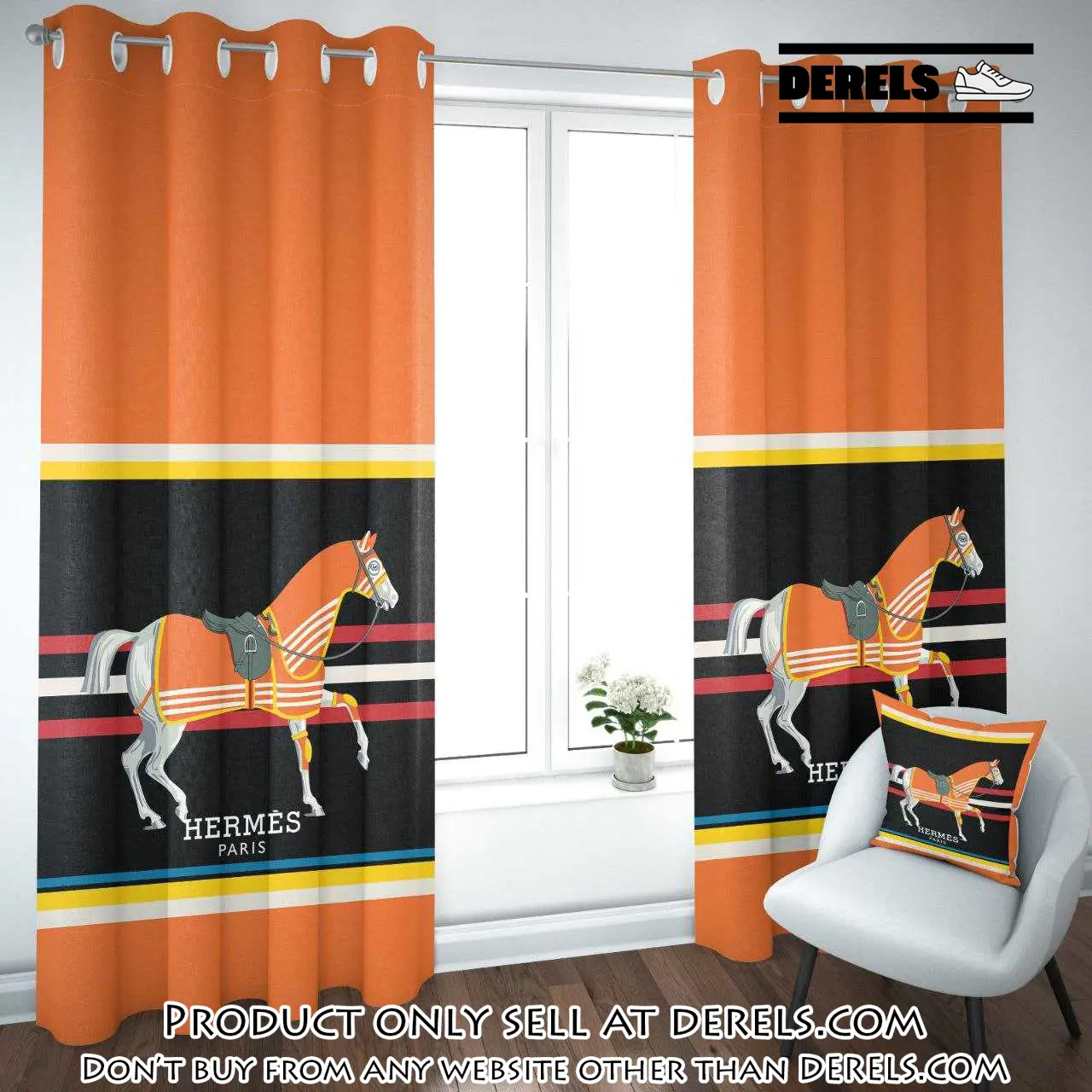 Hermes orange premium window curtains hot  set wc058 dr2545567